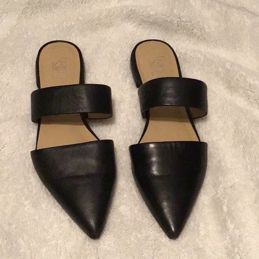 Franco Sarto black leather point toe flats